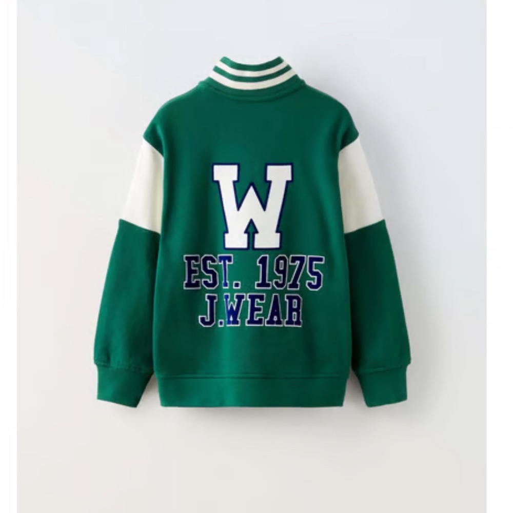Zara “w” EST.1975 J.WEAR Zip Green Pullover Sweatshirt Youth 13-14 - Picture 2 of 4